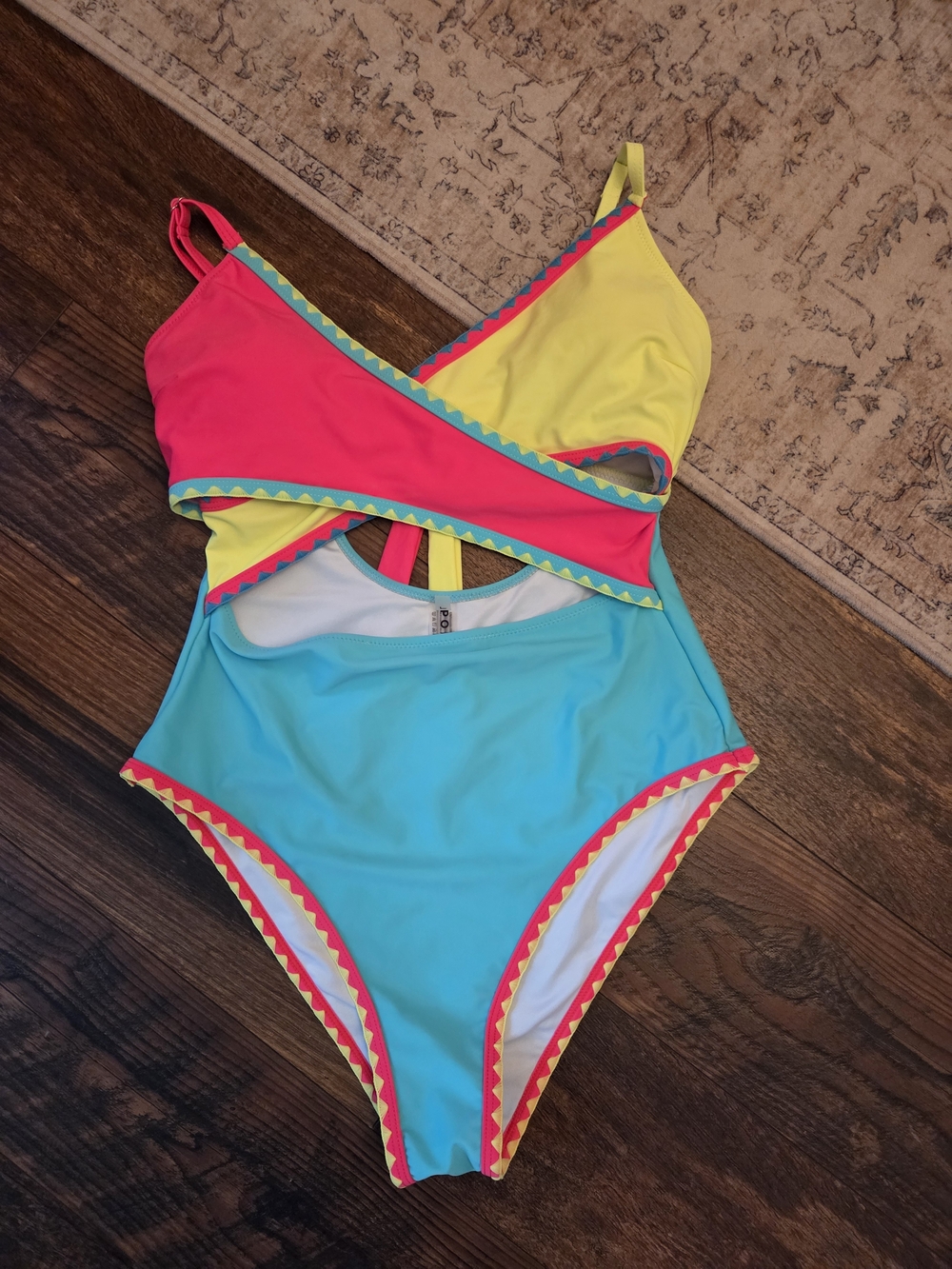 Popvil Colorblock One-Piece Swimsuit in Pink, Yellow & Blue